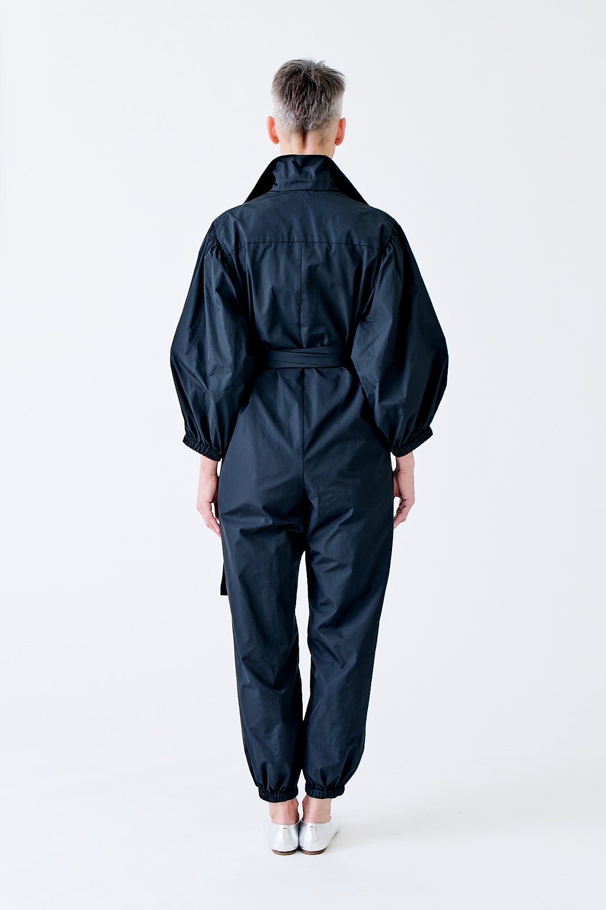 wingate collection oprah jumpsuit in black on female model back shot