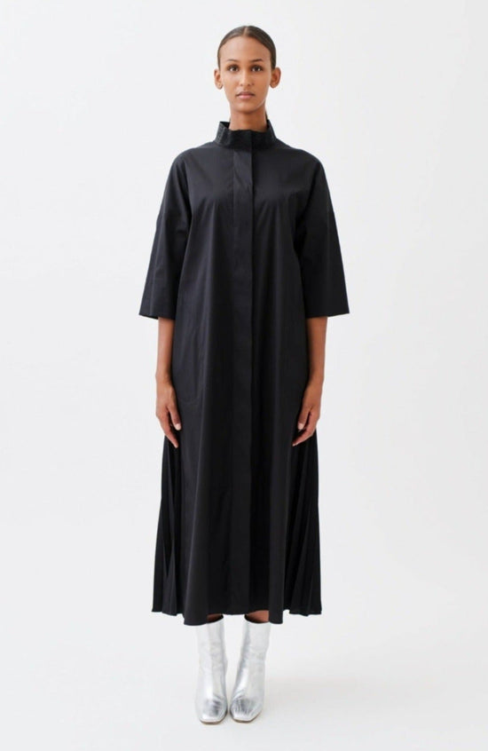 wingate dayne dress black on woman with high silver shoes front