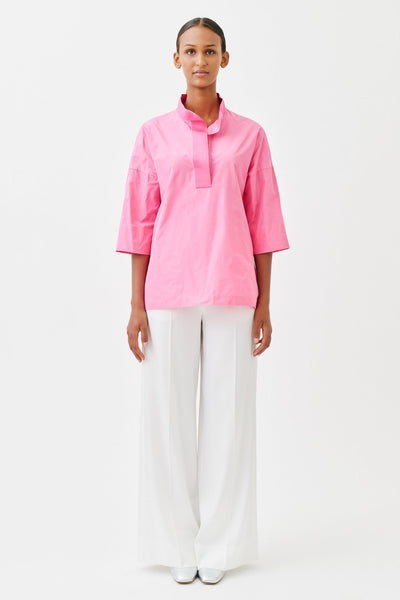 wingate collection tayne pink top on female model with silver slippers front