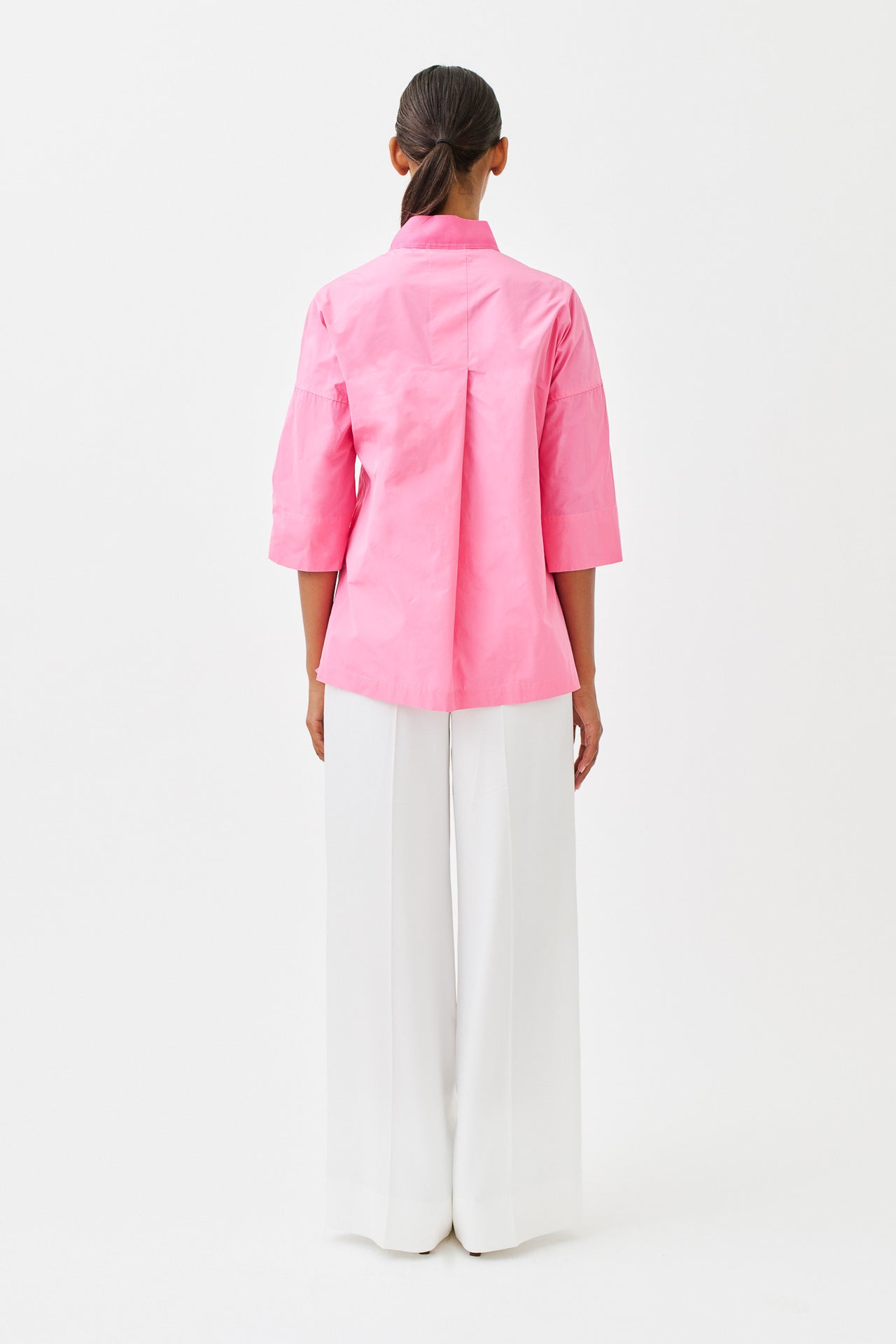 wingate collection tayne pink top on female model with silver slippers back