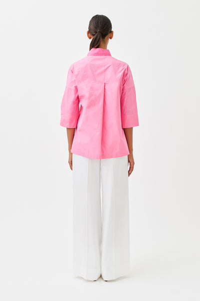 wingate collection tayne pink top on female model with silver slippers back