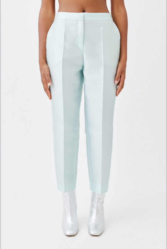 wingate collection peyti mint pants on female model with silver boots front