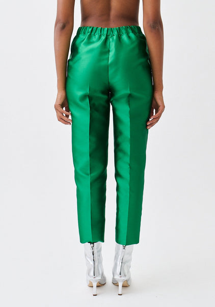 wingate collection peyti green pants on female model with silver boots back
