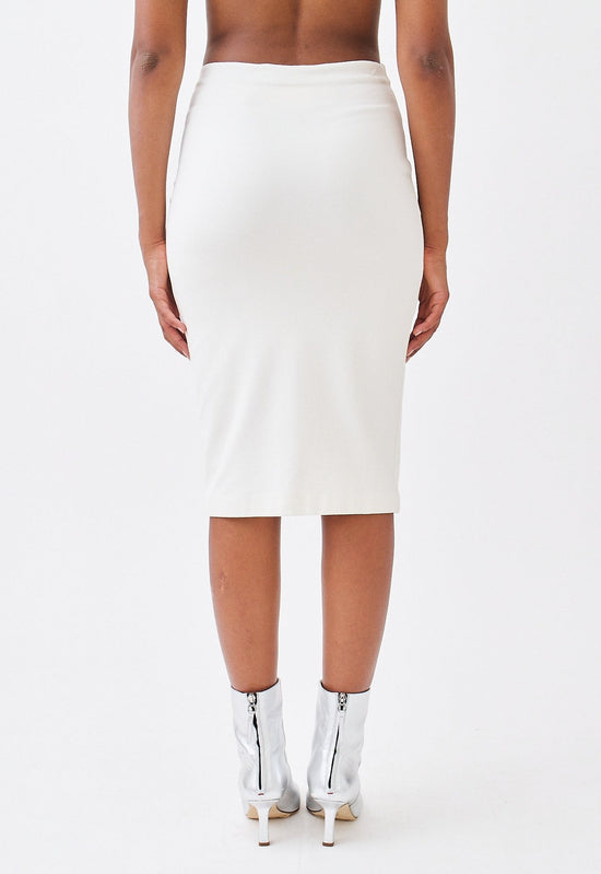 wingate collection sari jersey skirt on female model with silver boots back